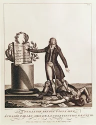 Der Tyrann der Revolution, zerschlagen von den Unterstützern der Verfassung des Jahres III (25. August 1795), graviert von Massol